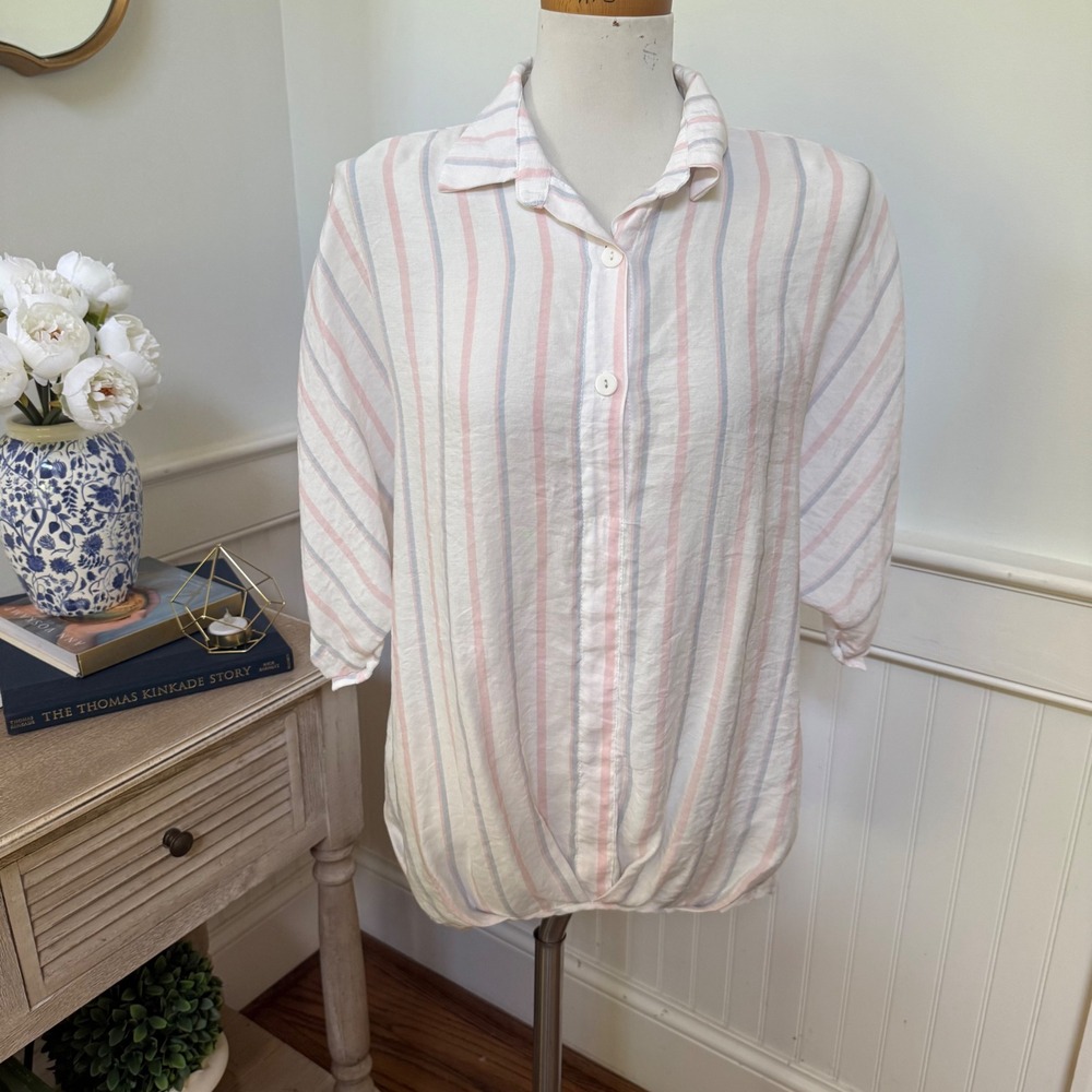 Anthropologie Joh. Womens Pastel Striped Front Twist Button Up Blouse M